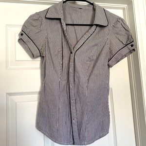 Pinstripe A. Byer Short Sleeve Button Down Blouse